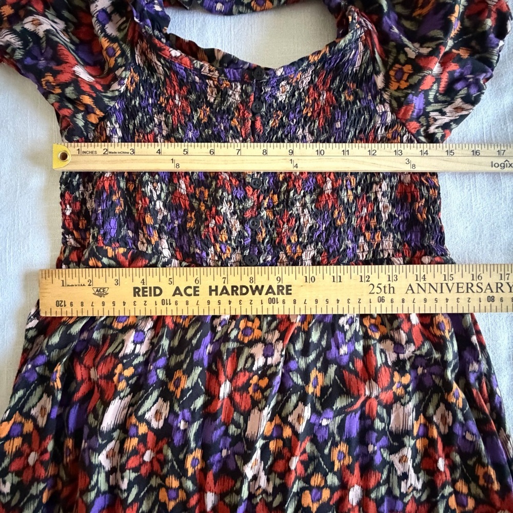 Beachlunchlounge Dress Womens S Floral Smocked Maxi Puff Sleeve Square Neck Boho - Picture 7 of 10